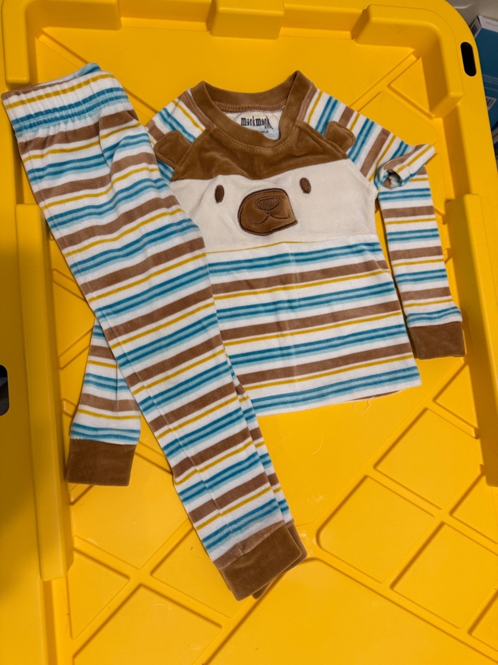 Brown & Blue Striped Bear Kids Pajama Set